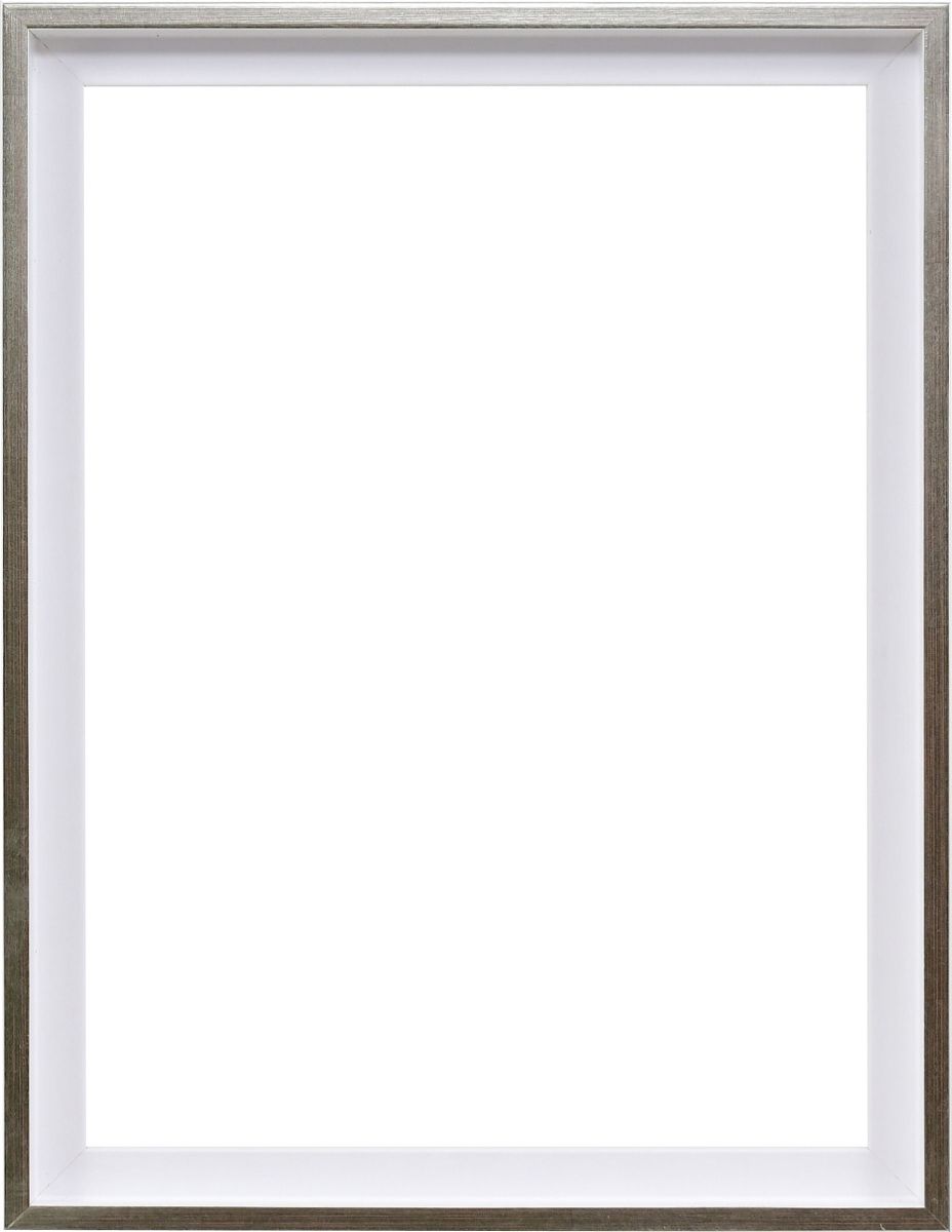 Vue de face de ce cadre moderne et discret de MonCadrePréféré, style ombre flottante, blanc avec une bordure argentée.