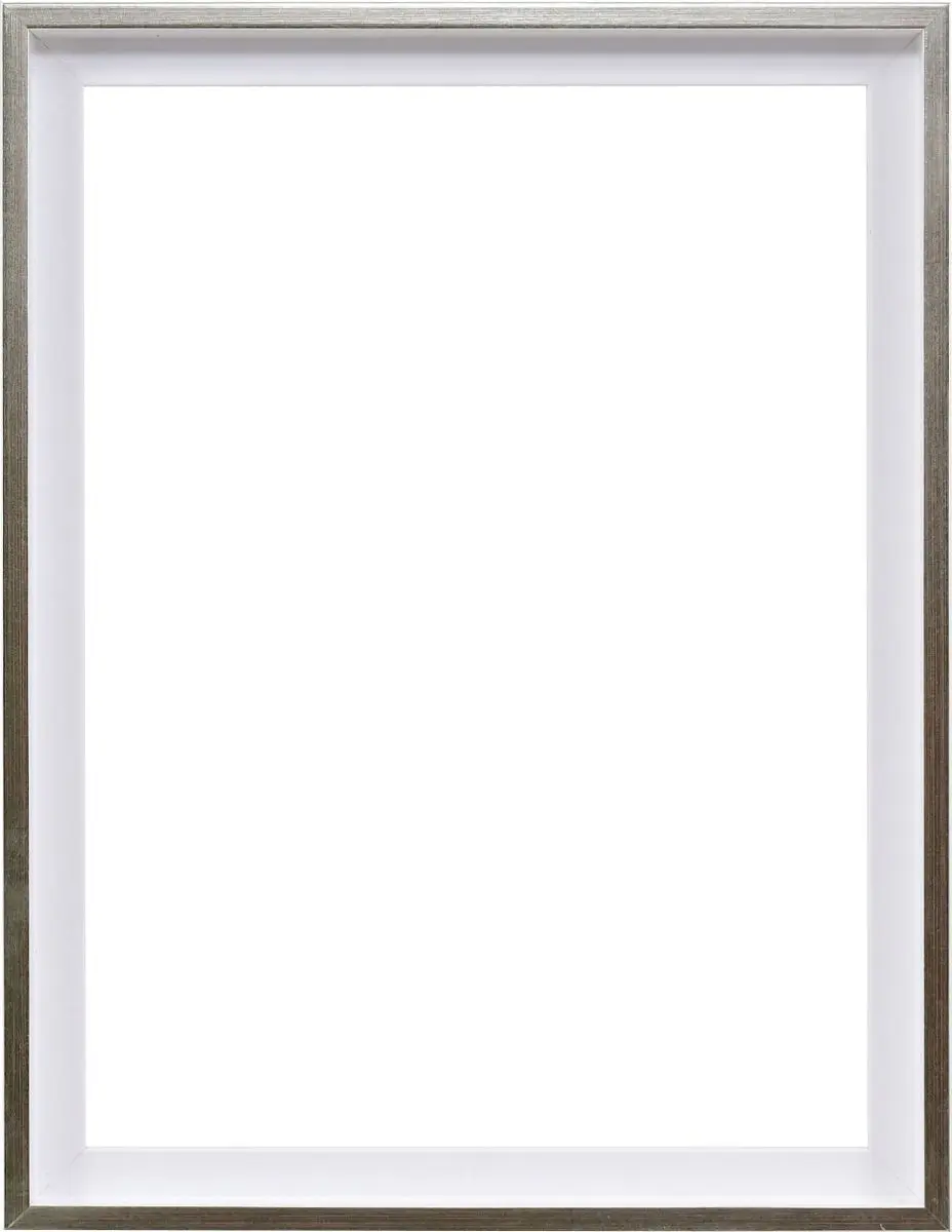 Vue de face de ce cadre moderne et discret de MonCadrePréféré, style ombre flottante, blanc avec une bordure argentée.