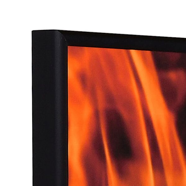 Vue de l'angle d'un cadre photo coupe-feu noir en profil semi-rond, aluminium anodisé, chez MonCadrePréféré.