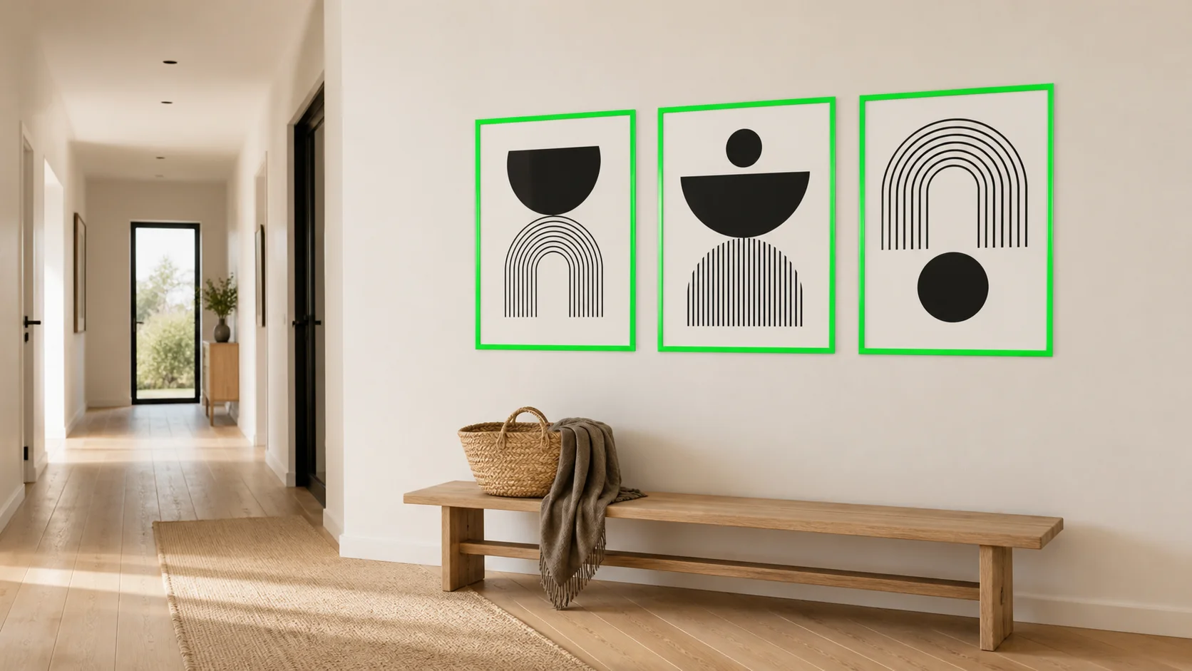 Cadre néon en bois Bonnie vert dans un intérieur