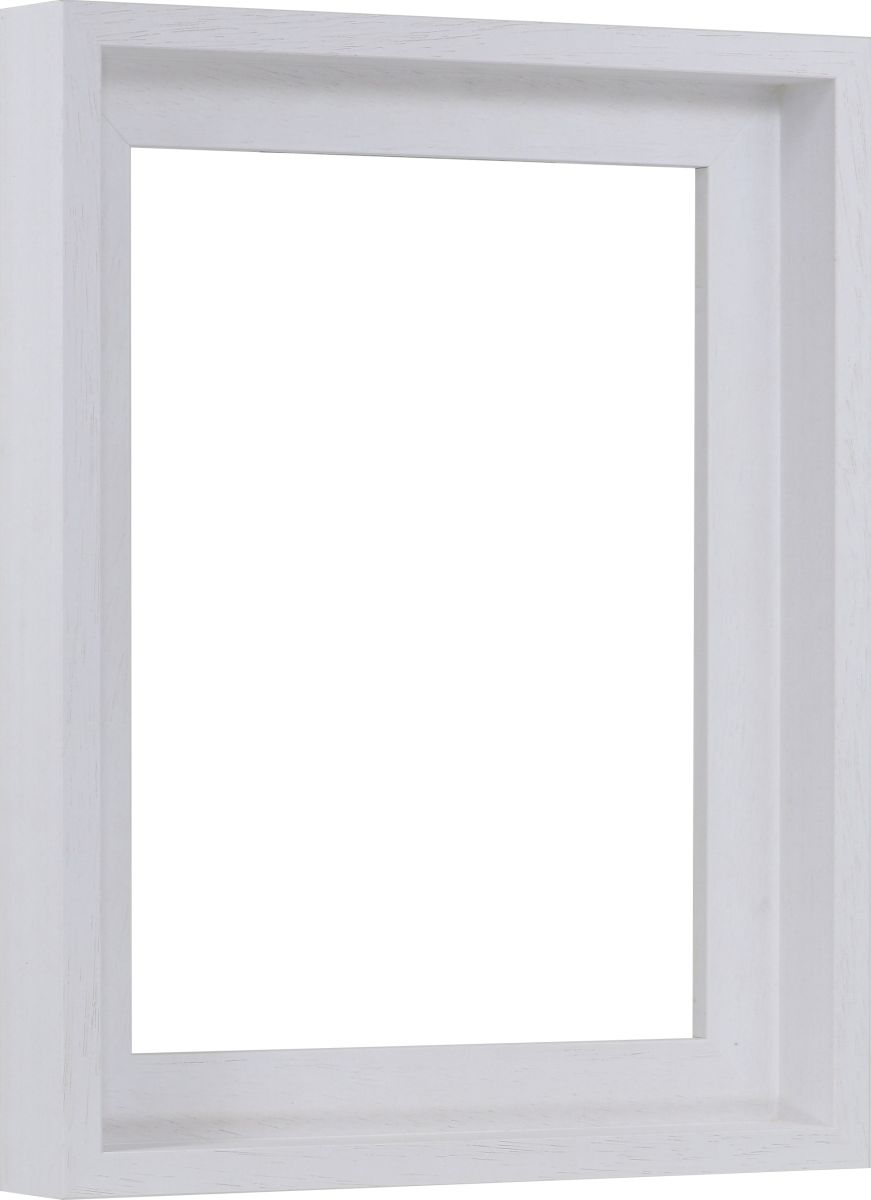 Vue latérale d'un cadre blanc, discret et moderne, avec une finition laquée à pores ouverts. Idéal pour tes toiles, chez MonCadrePréféré.