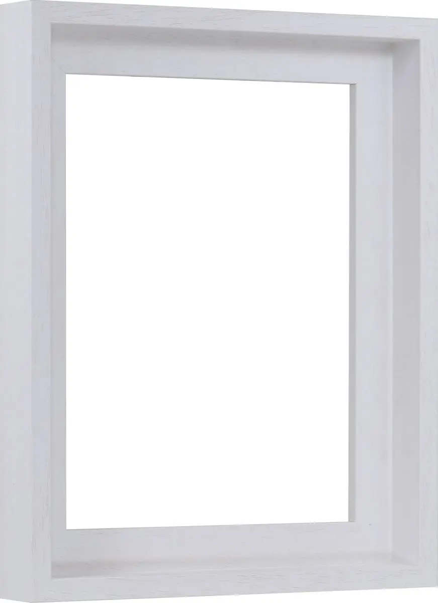 Vue latérale d'un cadre blanc, discret et moderne, avec une finition laquée à pores ouverts. Idéal pour tes toiles, chez MonCadrePréféré.