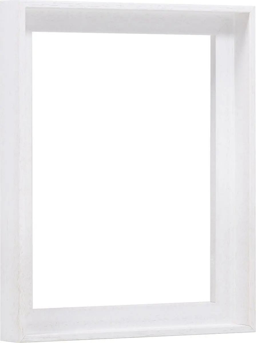Vue latérale d'un cadre caisse américaine en bois blanc, à pores ouverts, parfait pour sublimer tes toiles. Une exclusivité MonCadrePréféré.