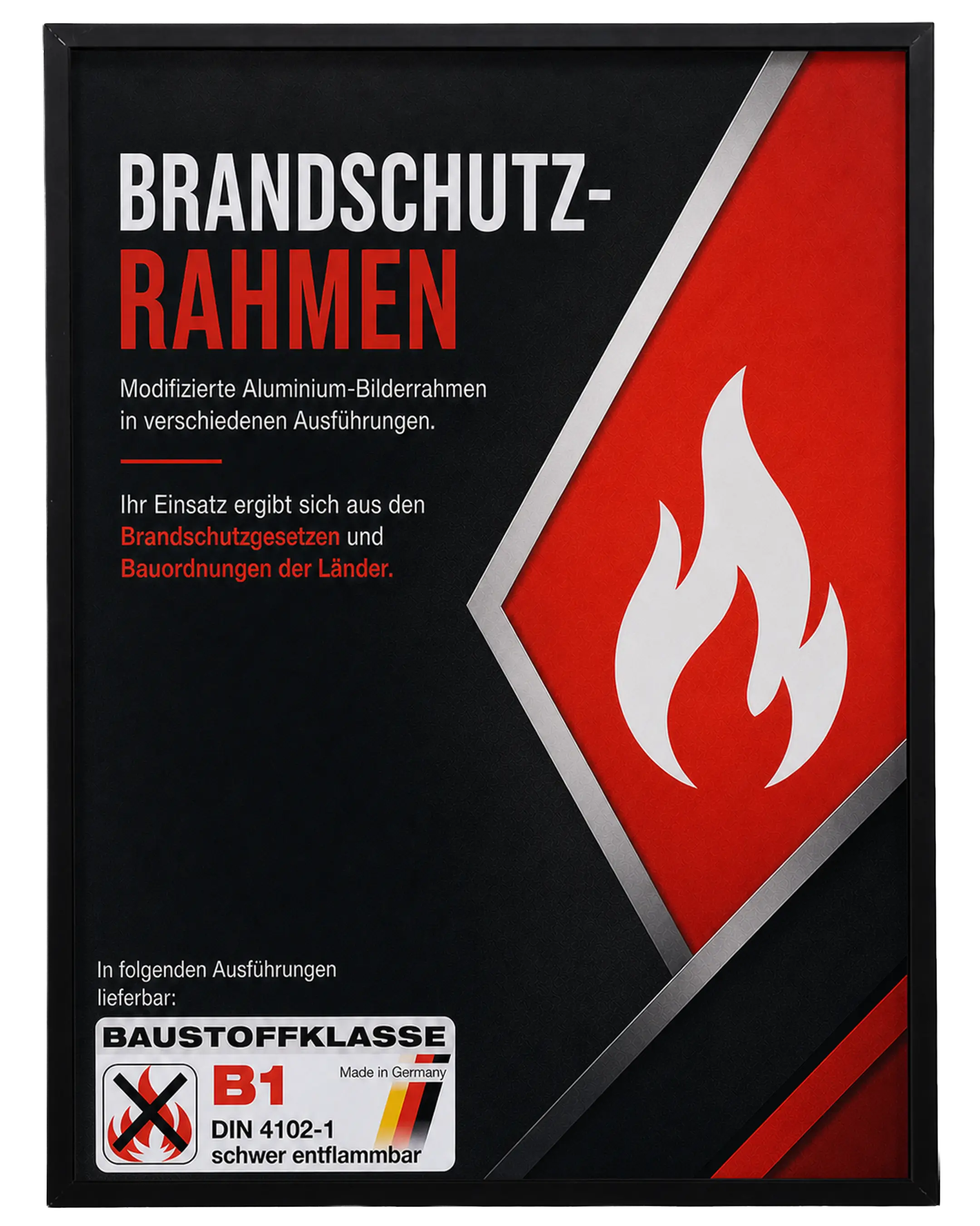 Cadre en aluminium Mika norme anti-feu B1 sur mesure noir – vue de face