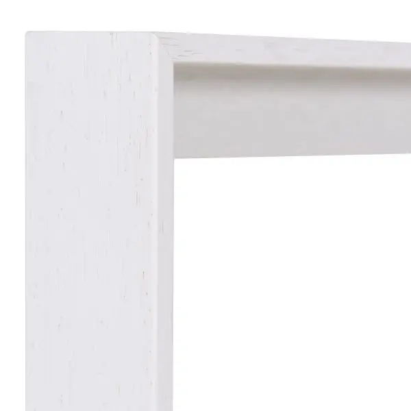 Découvre la vue détaillée de l'angle de ton cadre américain blanc. Ce modèle à pores ouverts sublime toutes tes toiles, une qualité MonCadrePréféré.