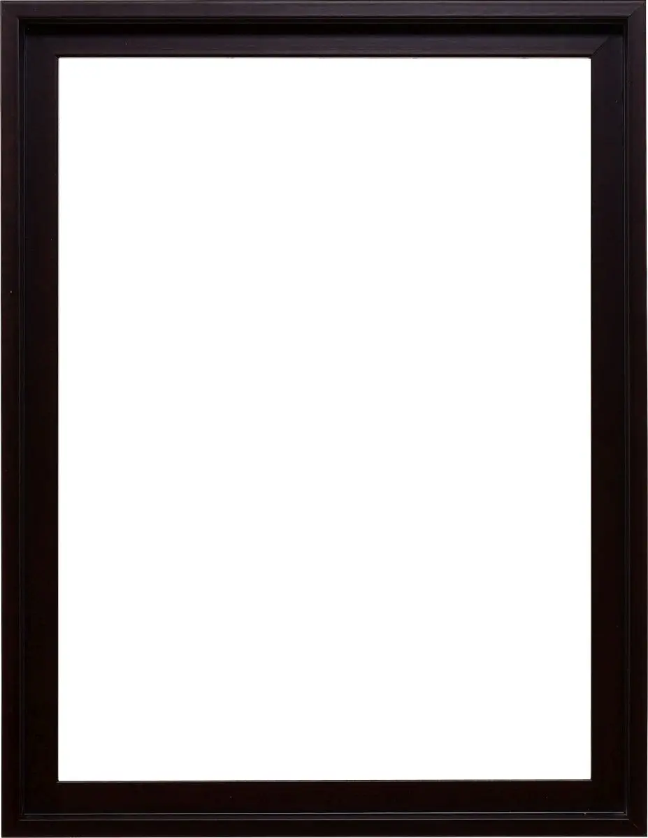 Vue de face d'un cadre photo moderne et discret, un profil type caisse américaine en bois marron foncé. Parfait pour tes œuvres.