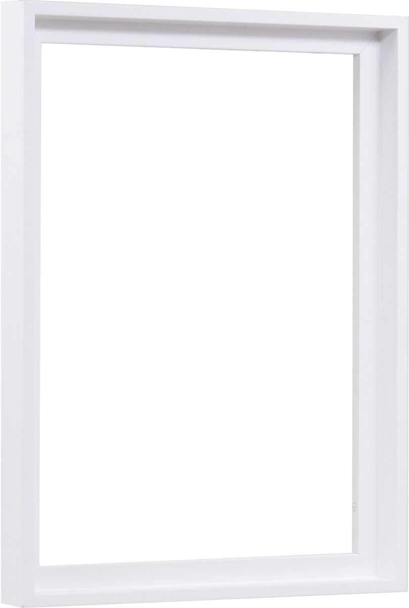 Vue latérale du cadre caisse américaine Joline en bois blanc. Design moderne et discret pour tes photos et œuvres d'Sara.