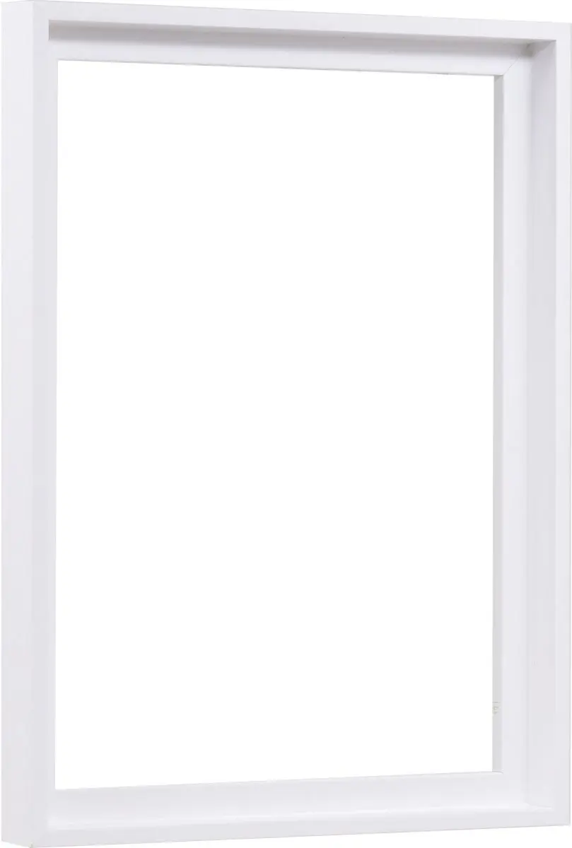 Vue latérale du cadre caisse américaine Joline en bois blanc. Design moderne et discret pour tes photos et œuvres d'Sara.