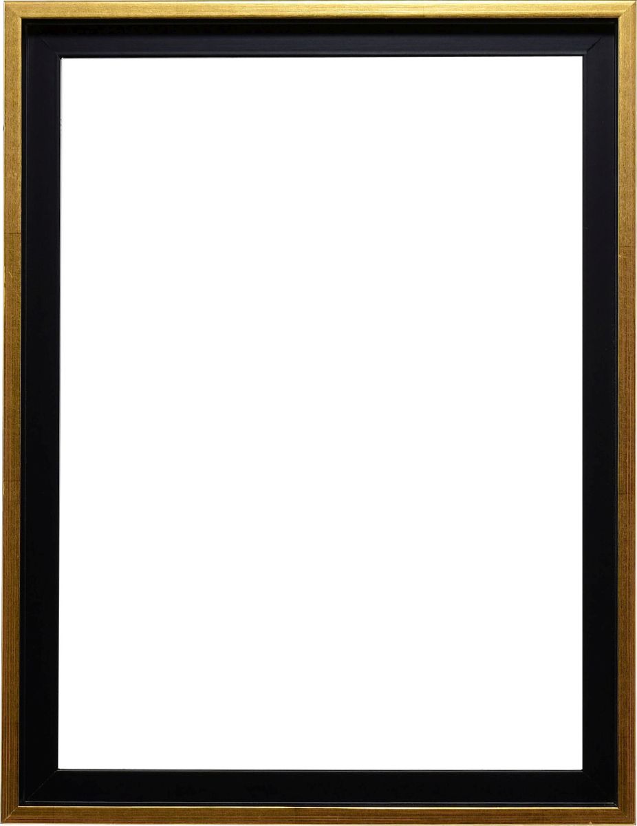 Découvre la vue de face du cadre américain Joline, un modèle moderne et discret en bois noir avec liseré or.