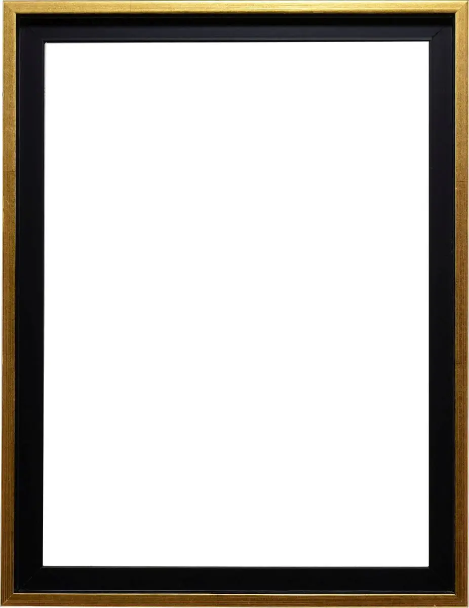 Découvre la vue de face du cadre américain Joline, un modèle moderne et discret en bois noir avec liseré or.