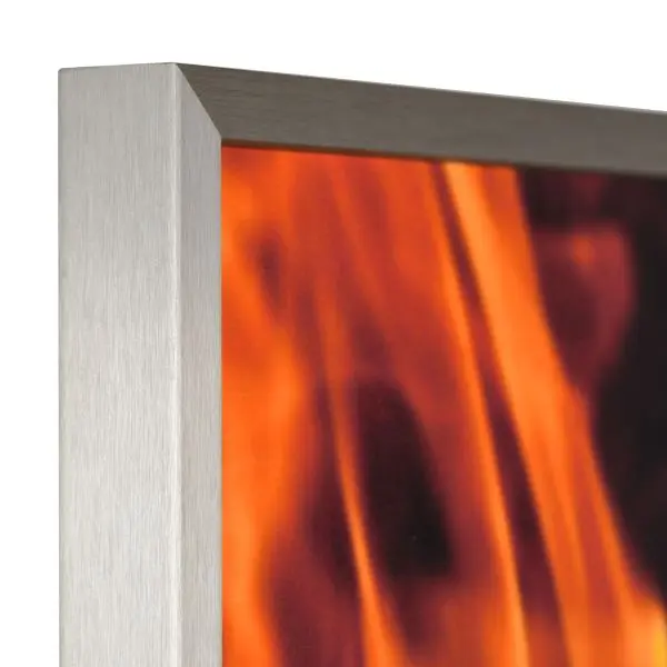 Vue du coin d'un cadre ignifuge en aluminium anodisé anthracite. Robuste et aux lignes épurées pour tes photos chez MonCadrePréféré.