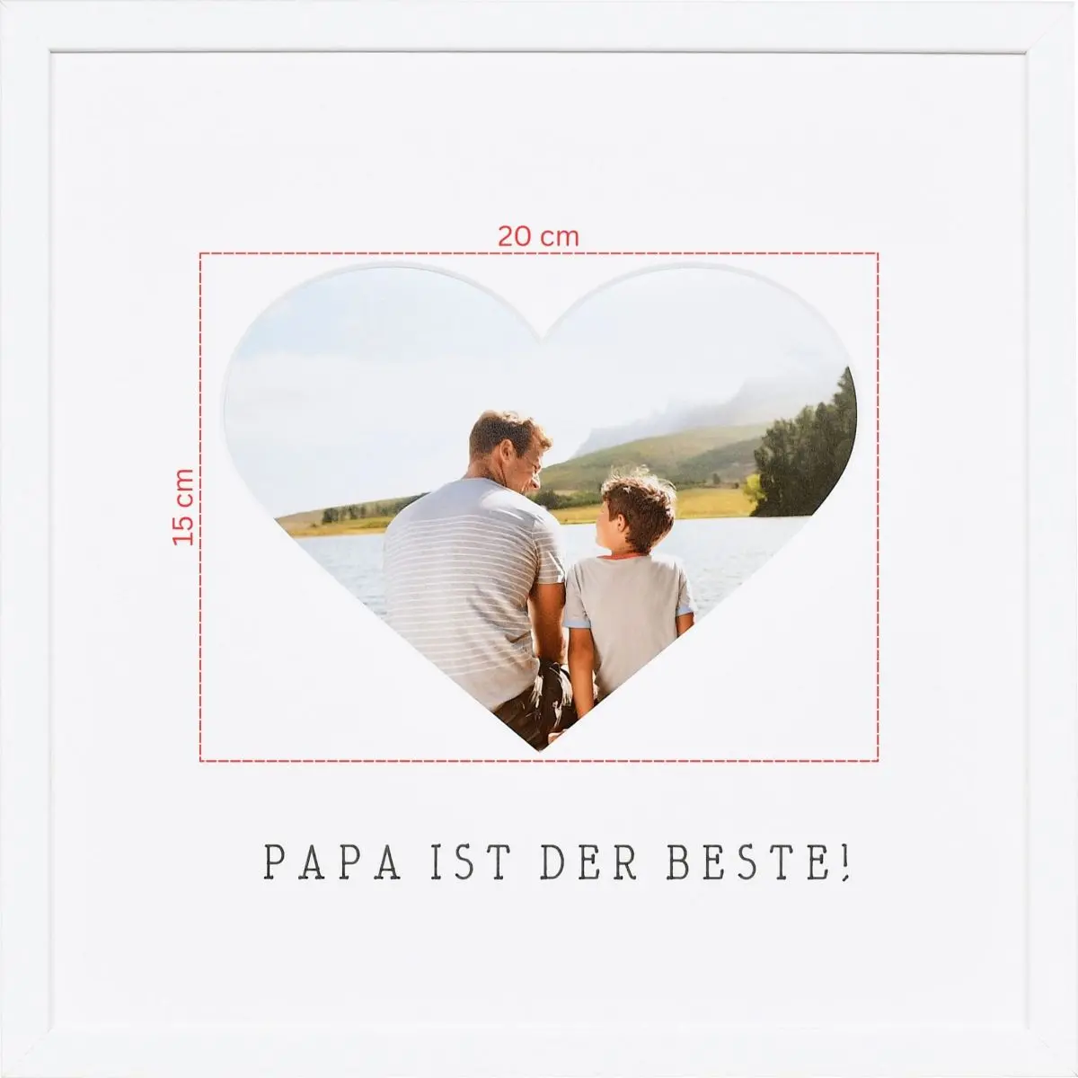 Visualisation de ton futur cadre photo MonCadrePréféré 30x30 blanc avec un passe-partout cœur pour la photo de Papa.