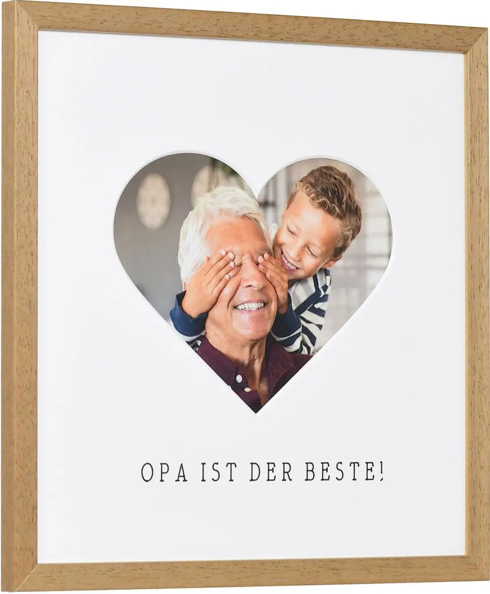 Découvre la vue latérale de ton cadre photo en chêne avec son passe-partout cœur. Idéal pour Papi chez MonCadrePréféré.