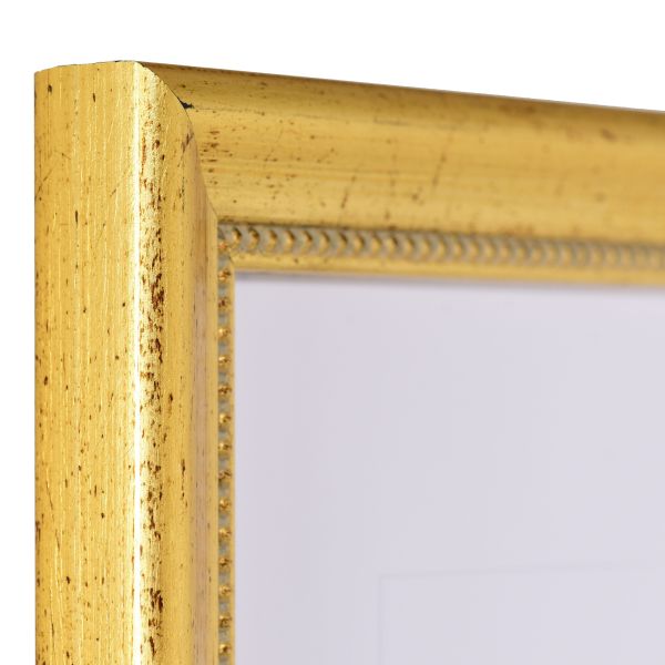 Découvre ce coin de cadre en bois doré MonCadrePréféré, avec feuille d'or brossée main et moulure perlée.