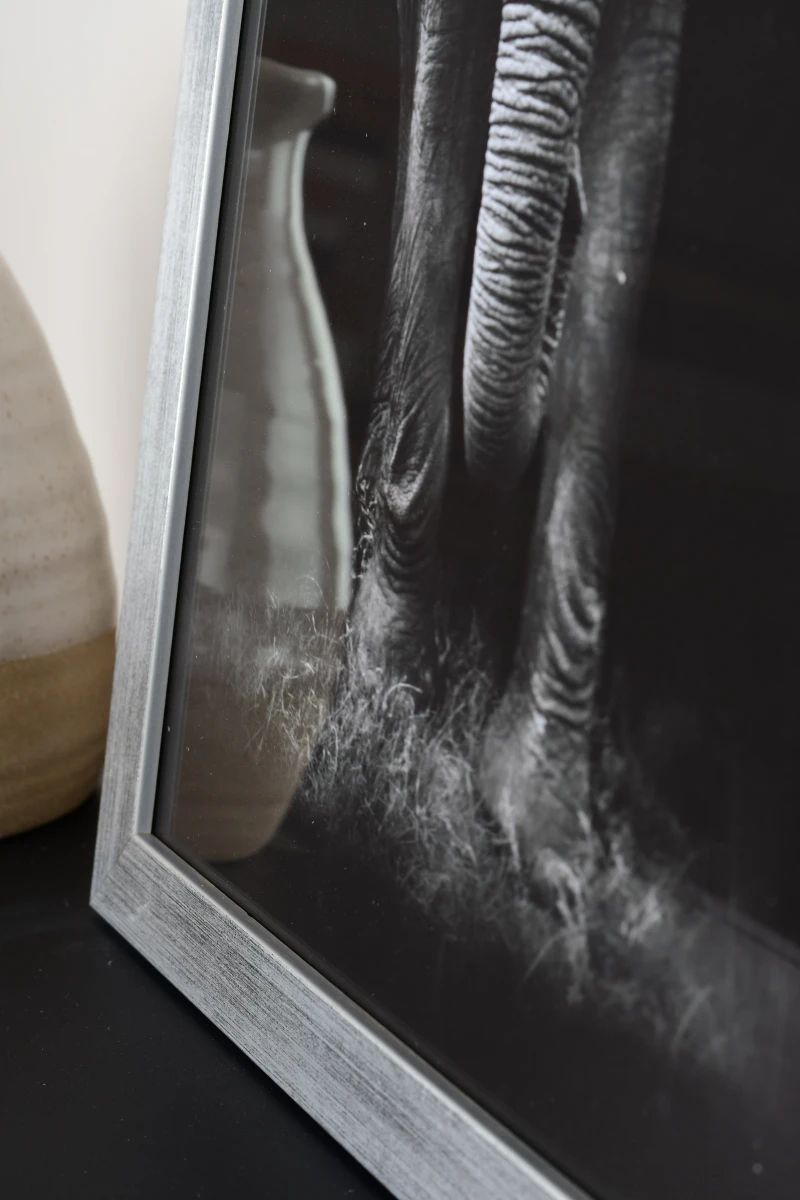 Découvre ce cadre photo Emma en bois argenté, mis en scène dans un salon moderne. Une vue rapprochée de MonCadrePréféré pour ton intérieur élégant.